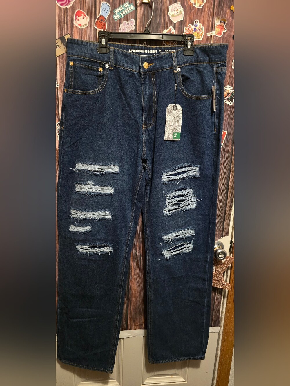 LRG Men's Distressed Dark Blue Denim Jeans - Classic Ripped Style
